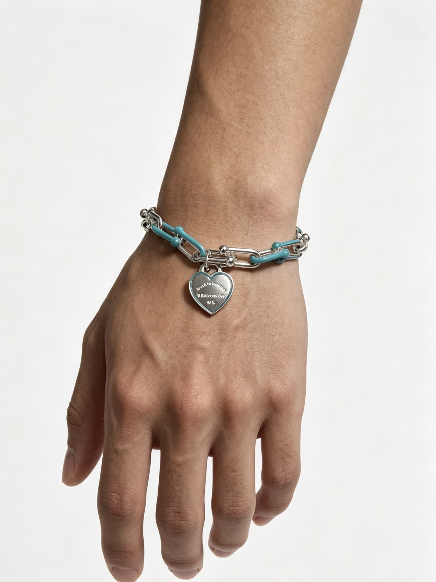 Tiffany & Co. Blue Enamel Heart Tag Bracelet